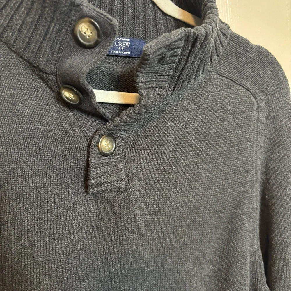 J. Crew Men's Sweater Pullover Quarter 1/4 Button Up 100% Cotton Gray Size Large
